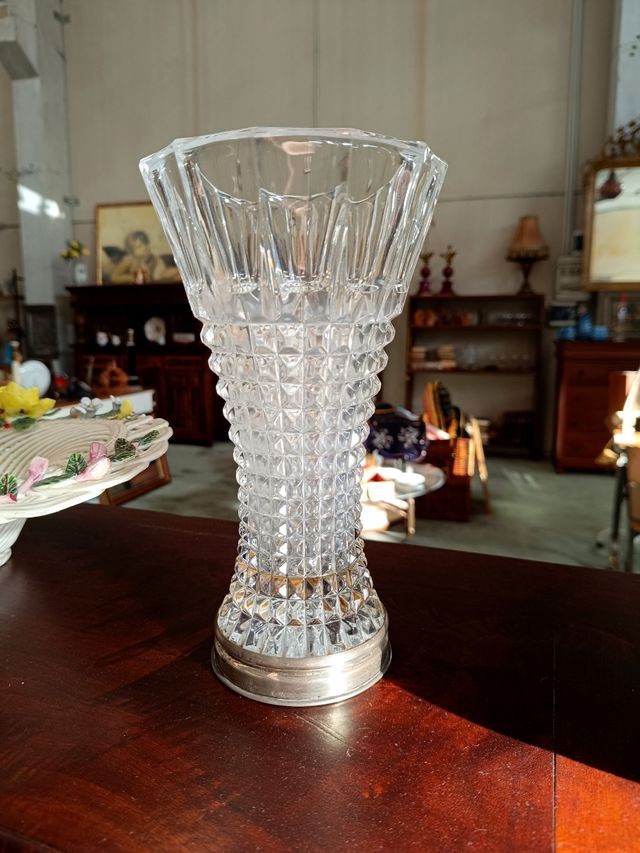 Jarrón cristal y plata