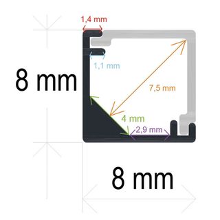 Perfil esquina difusor ángul recto 10Unid 1MX8X8mm