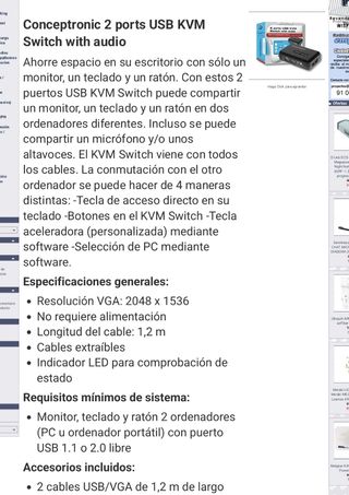 CONMUTADOR CONCEPTRONIC KVM 2 VGA 2 PCS