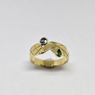 Anillo Oro 18K Con Cuarzo Verde y Azul