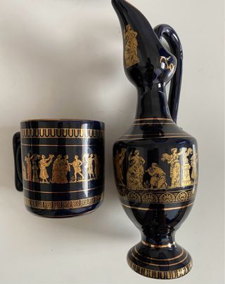 Conjunto café ceramica Grecia oro 24k