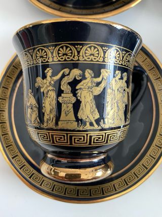 Conjunto café ceramica Grecia oro 24k