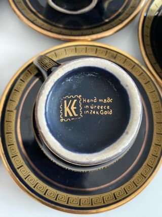Conjunto café ceramica Grecia oro 24k