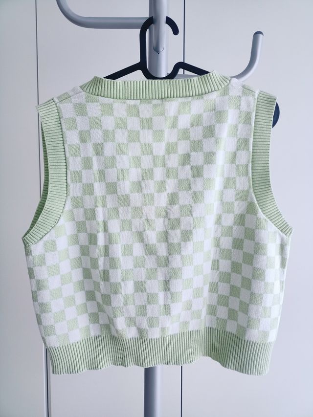 Chaleco punto cuadros verde-blaco
