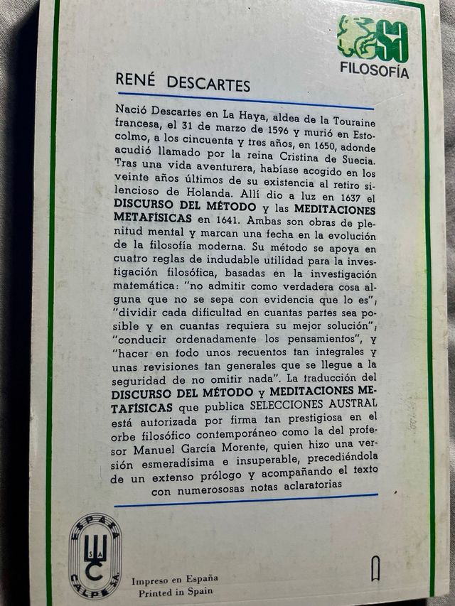 Descartes/ Discurso del Método/ Meditaciones