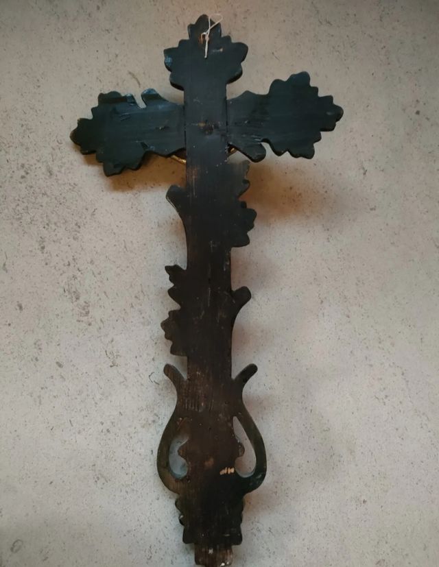 Antico crocifisso in legno/ metallo h 50