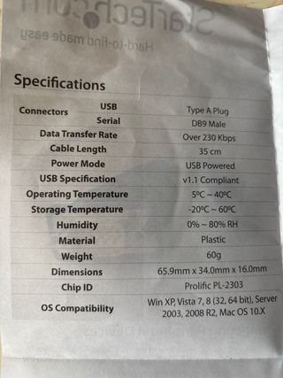 Cable adaptador USB a Puerto R232