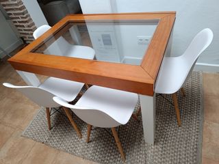 Mesa extensible madera+cristal