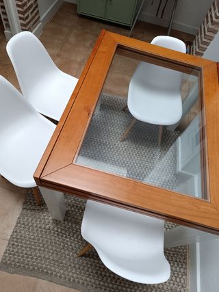 Mesa extensible madera+cristal