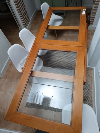 Mesa extensible madera+cristal