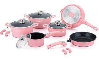 Set di pentole rosa in pietra lavica