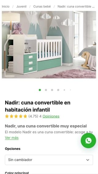 Cuna bebé convertible con cambiador y almacenaje 