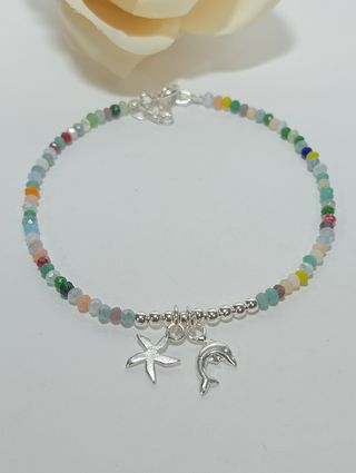 Pulsera murano delfín estrella plata .