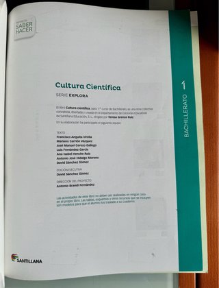 Libro Cultura Científica 1o Bach (Santillana).