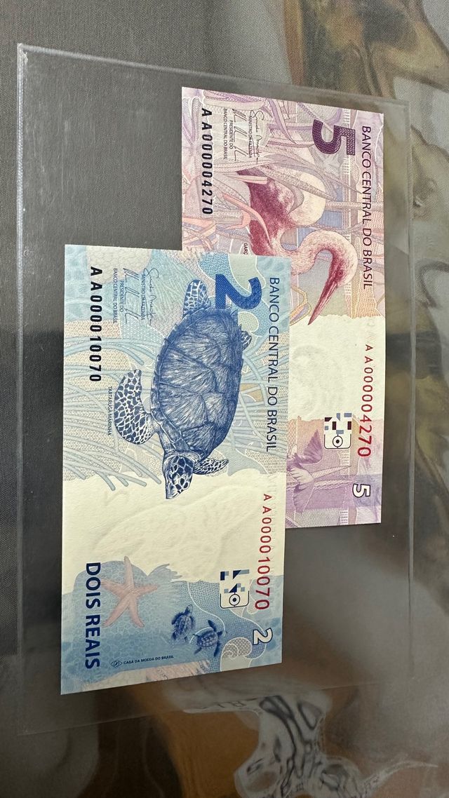 2 billetes brasil serie AA número muy bajo 2010 SC