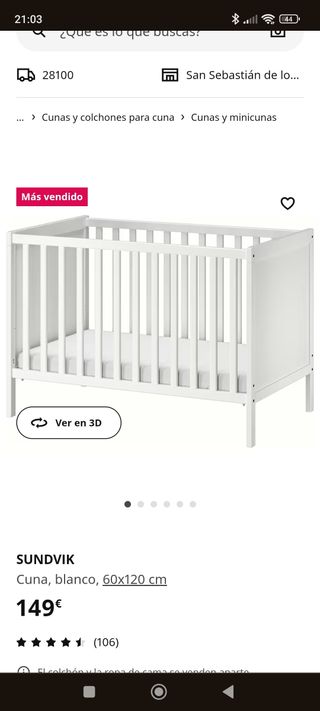 Cuna blanca Ikea con colchón