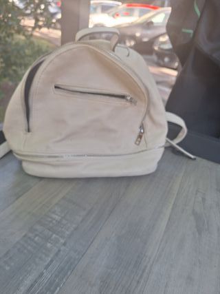 Bolso/Mochila de mujer de cuero blanco/beige