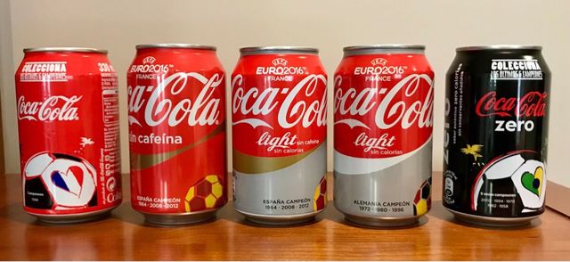 Lata Coca Cola euro y mundial fútbol campeones