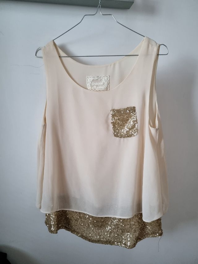Canottiera donna s/m paiettes oro