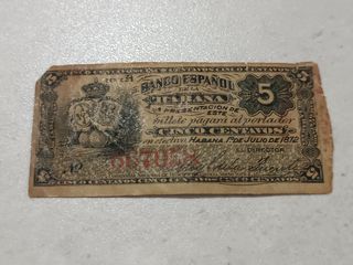BILLETE DE 5 CENTAVOS. 1872. BCO ESPAÑOL HABANA 
