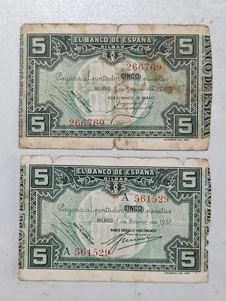 LOTE DE 6 BILLETES DE BILBAO. SERIE DE 1937