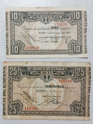 LOTE DE 6 BILLETES DE BILBAO. SERIE DE 1937
