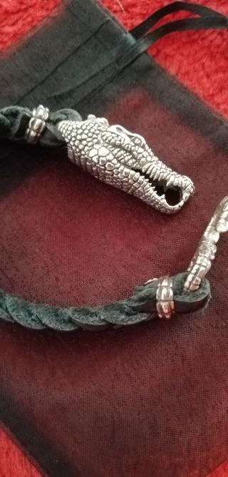 Exclusiva pulsera hombre cocodrilo plata ley piel