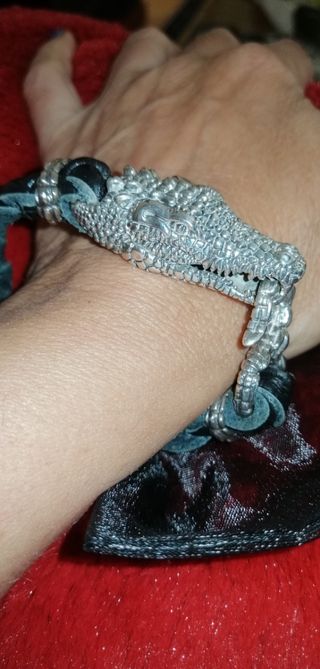 Exclusiva pulsera hombre cocodrilo plata ley piel