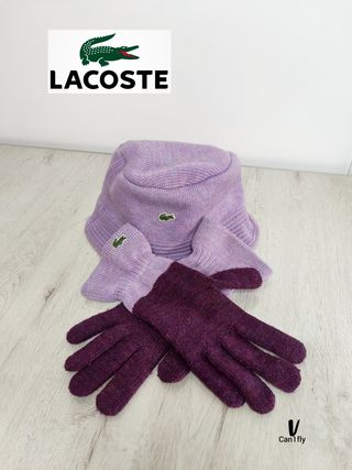  Gorro guantes lacoste lila morado lana