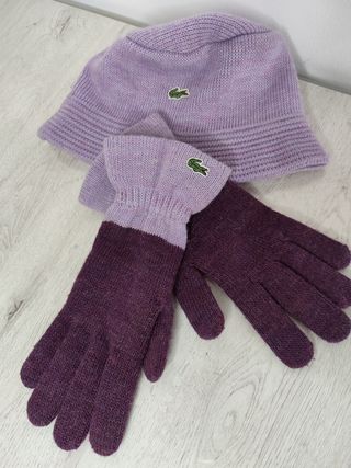  Gorro guantes lacoste lila morado lana