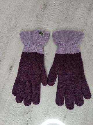  Gorro guantes lacoste lila morado lana