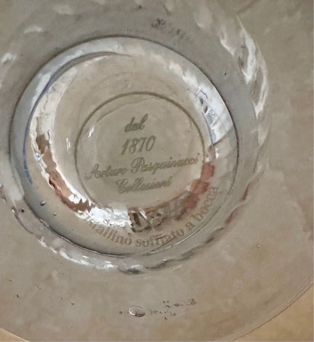 6 calici blu cristallo soffiato bocca