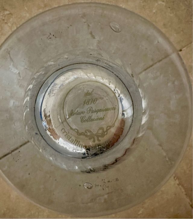 6 calici blu cristallo soffiato bocca