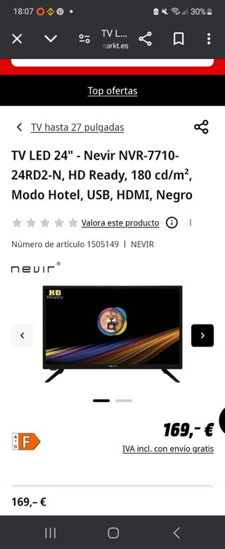 Tv nevir 24 pulgadas Sin usar