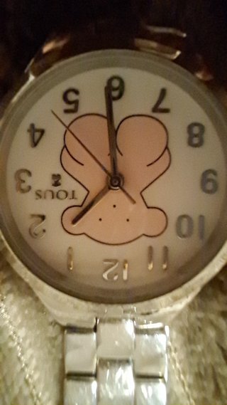 Reloj tous plata con osito rosa