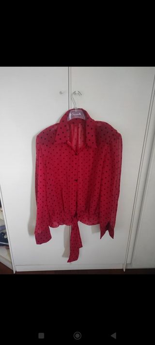 Camicia donna rossa a pois