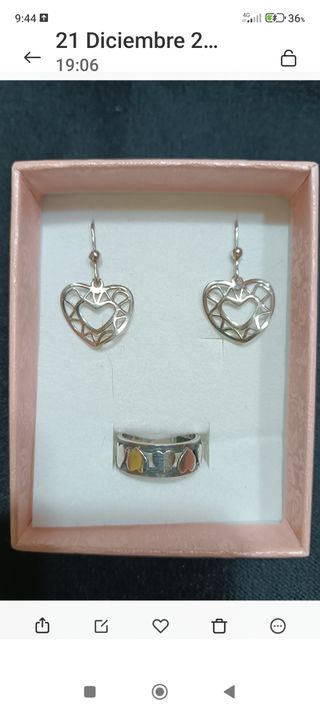 Plata de ley, anillo y pendientes.
