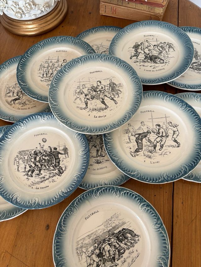 🇫🇷 12 Platos antiguos postre Digoin Sarreguemines