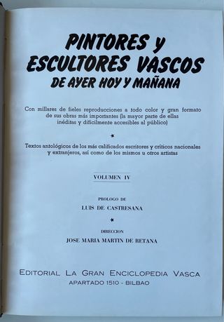 IV. PINTORES Y ESCULTORES VASCOS. Libro