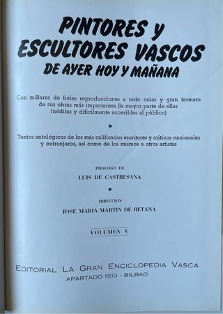 V. PINTORES Y ESCULTORES VASCOS. Libro