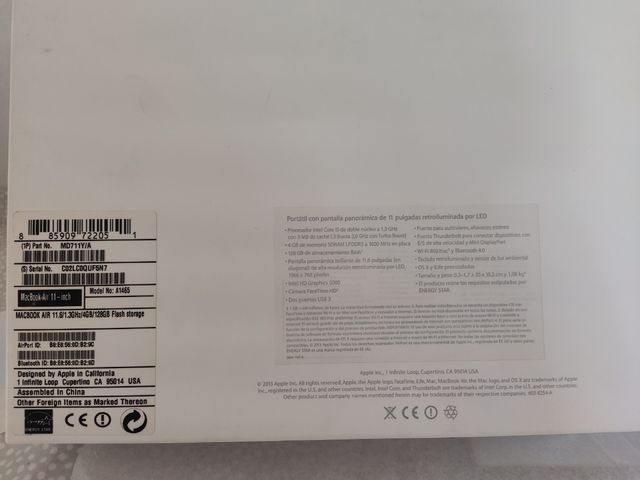 Portátil Pequeño MacBook Air 11"