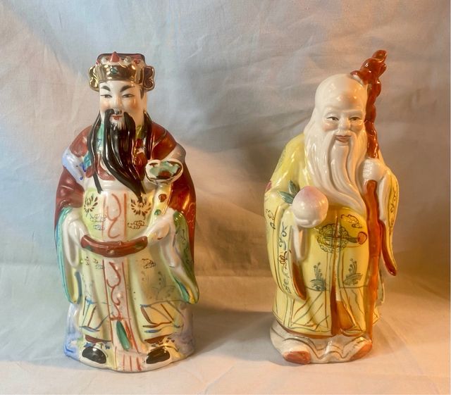 Figuras de porcelana de  dioses chinos Fu Lu Shou.