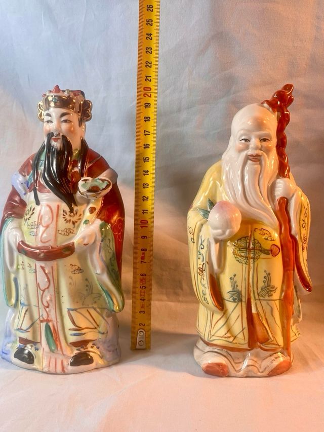 Figuras de porcelana de  dioses chinos Fu Lu Shou.