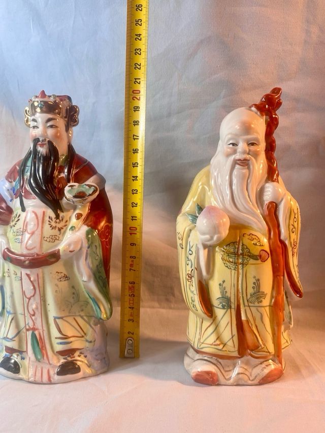 Figuras de porcelana de  dioses chinos Fu Lu Shou.