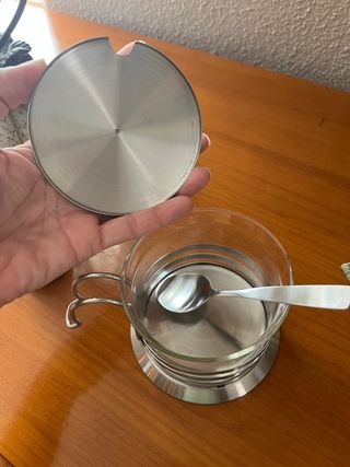 Juego de té cristal y acero