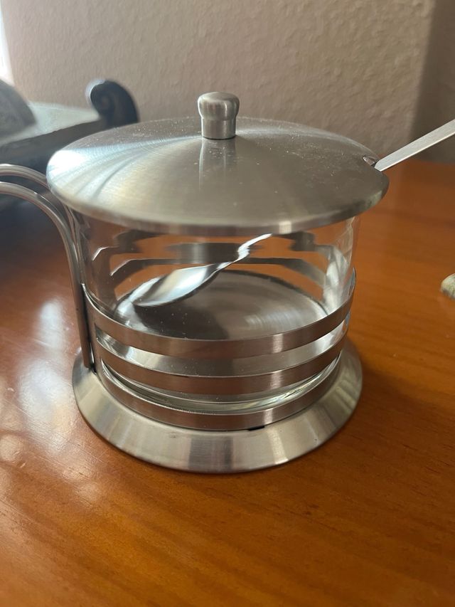 Juego de té cristal y acero