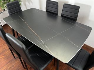 MESA CON 6 SILLAS NEGRO DE COMEDOR *DT-63*