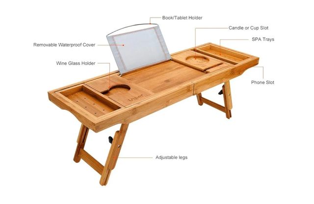 Bandeja de bambú bañera, cama.