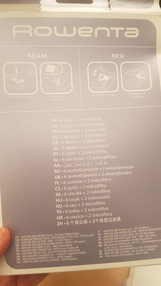 6 bolsas+1 microfiltro Aspirador Rowenta