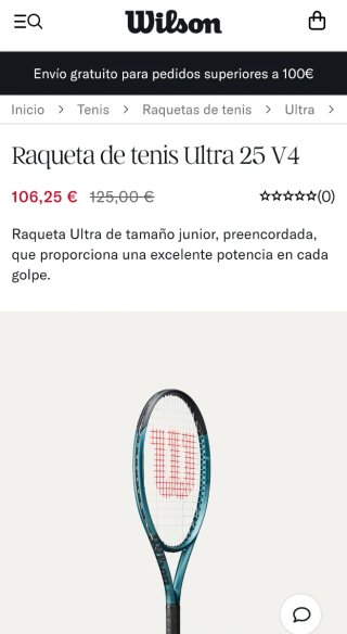 Raqueta Wilson Ultra 25 v4 con cordaje Luxilon Sma